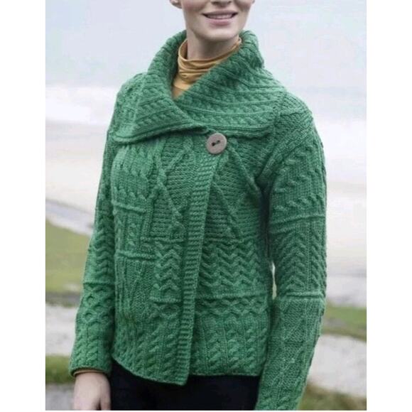 Vintage Carraig Donn Women’s Medium Green 100% Merino Wool Ireland Knit Sweater - Picture 1 of 10